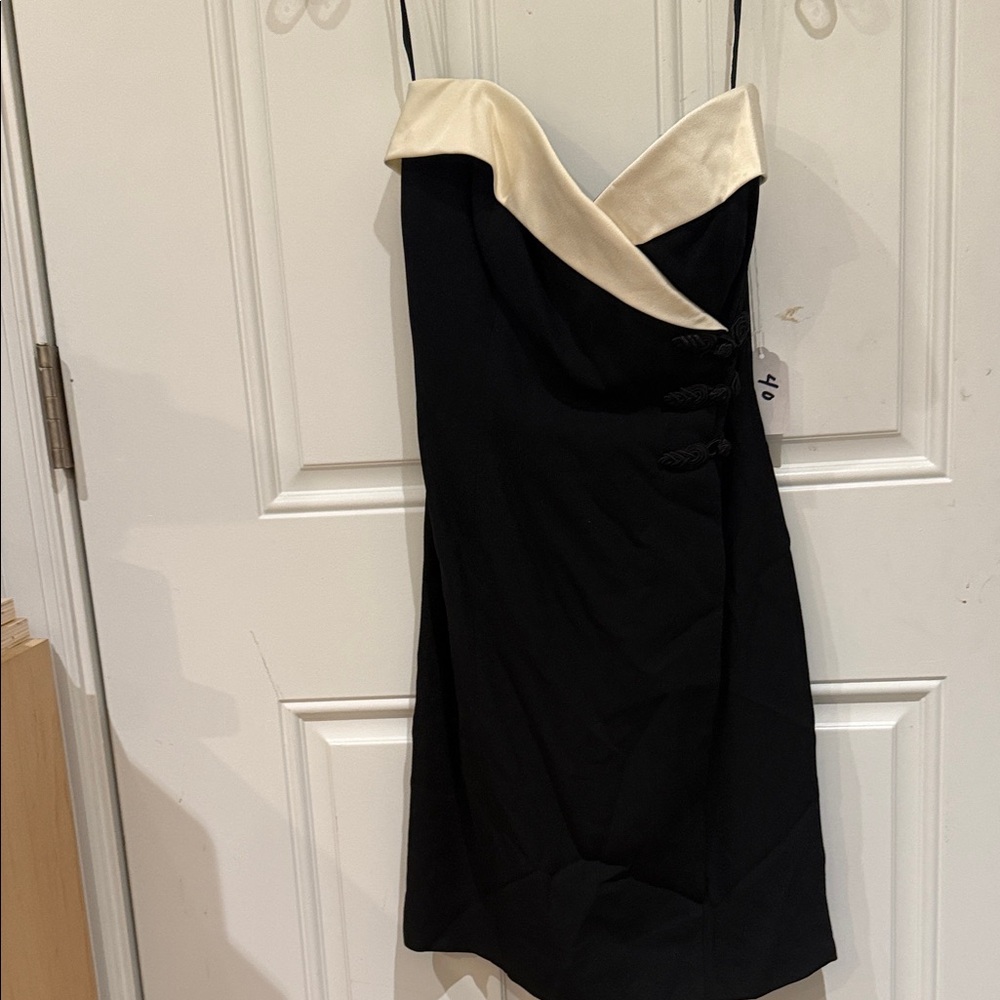 Ann Taylor Vintage Black and Cream Dress with Scarf